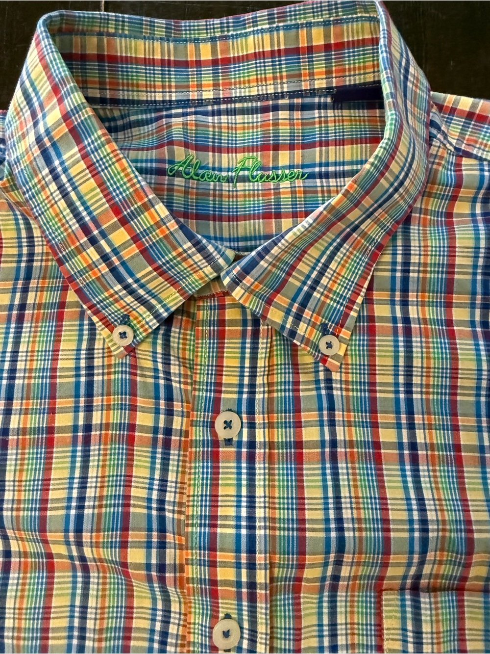 Alan Flusser Mens XXL Coastal Madras Plaid Button Down Shirt Cotton Multicolor